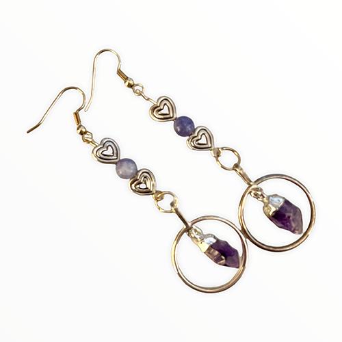 Amethyst and Heart Earrings