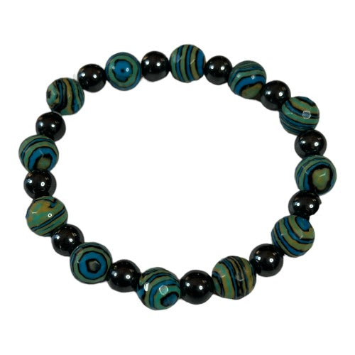 hematite and reconstituted turquoise bracelet
