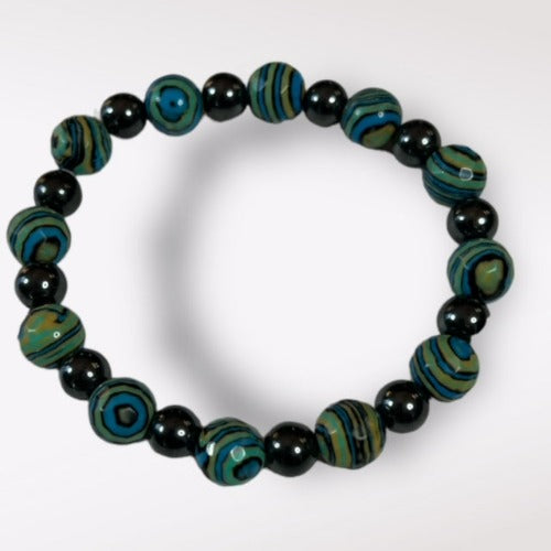 hematite and reconstituted turquoise bracelet