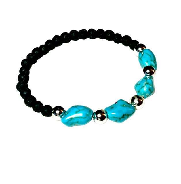 Healing Harmony: Delicate Lava Bead and Turquoise Bracelet