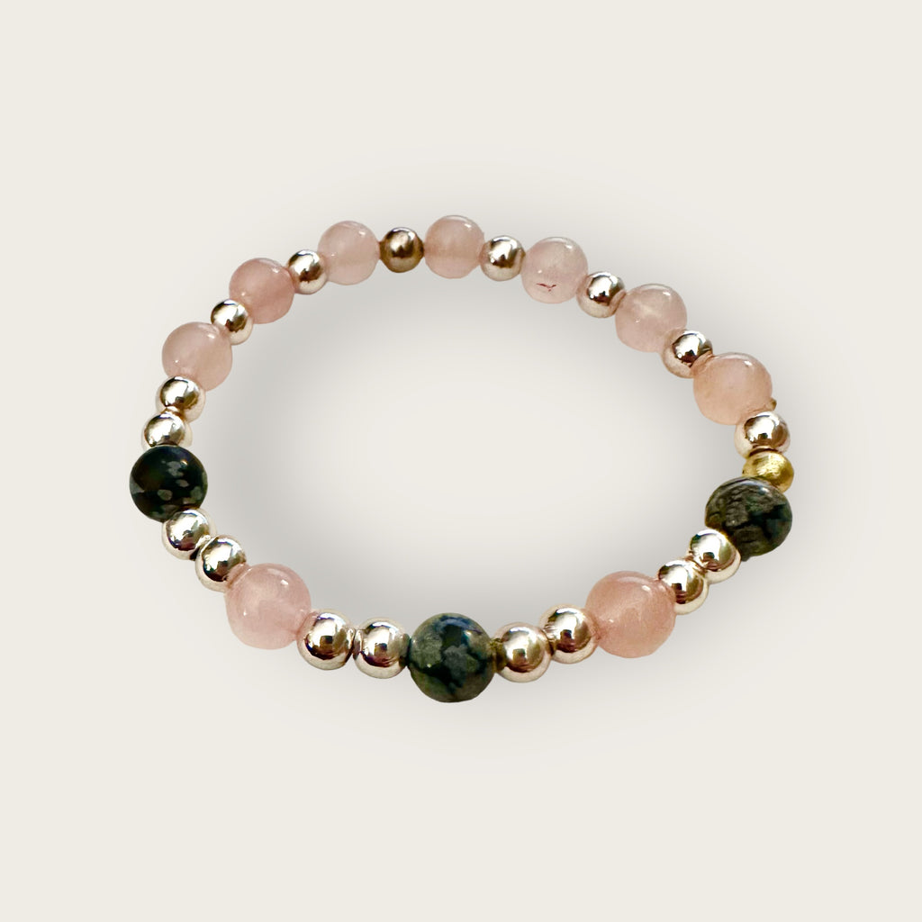 rose quartz and snowflake obsidian bracelet