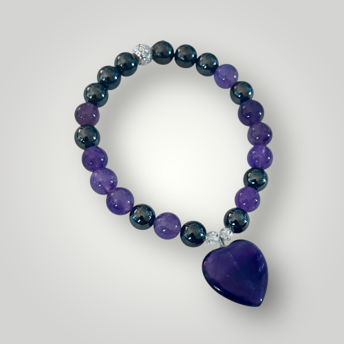 amethyst and hematite heart bracelet
