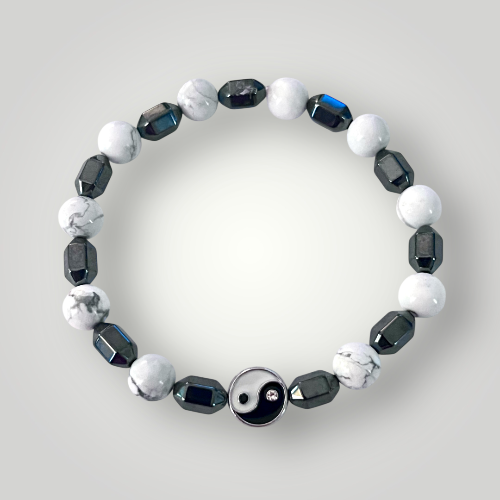 yin yang, howlite and hematite bracelet