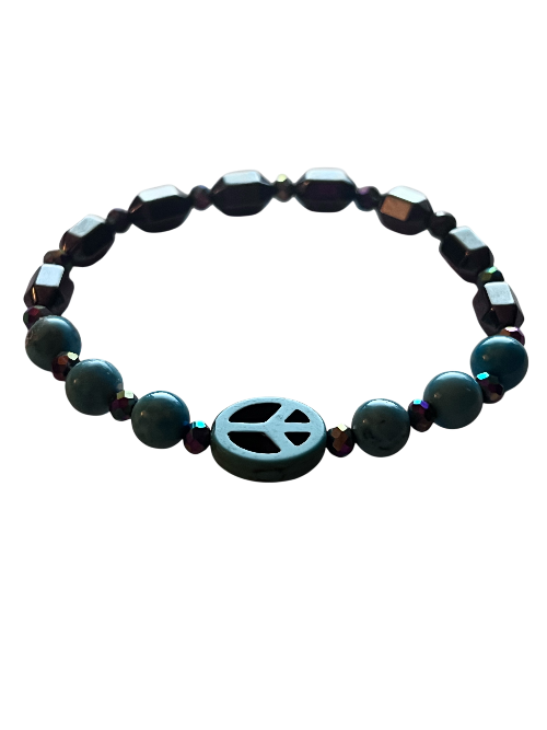 peace sign, turquoise and hematite bracelet