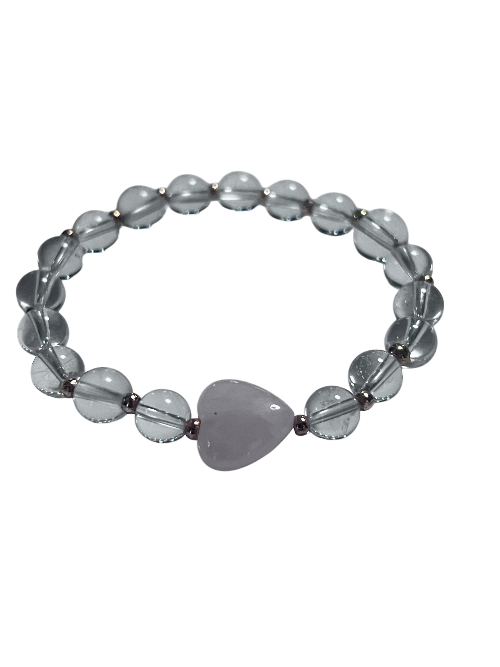 Clear Quartz and Rose Quartz Heart Bracelet