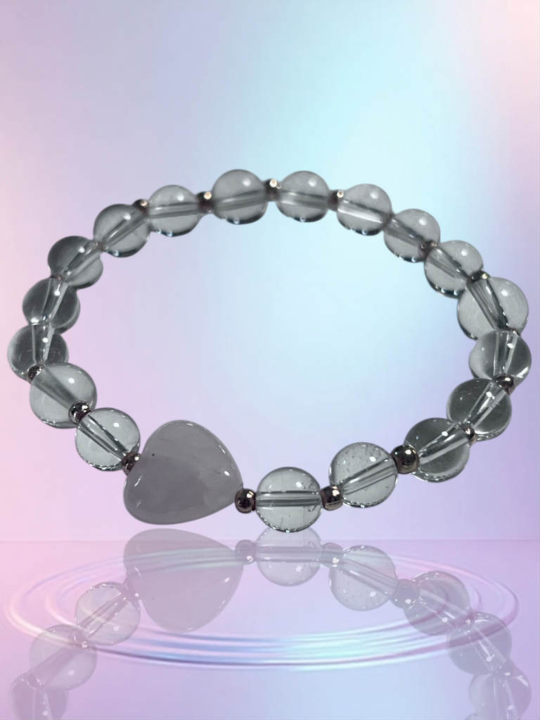 Clear Quartz and Rose Quartz Heart Bracelet
