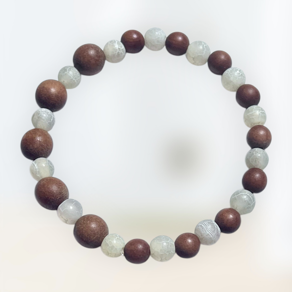 Crackled Quartz and Sandalwood Bracelet