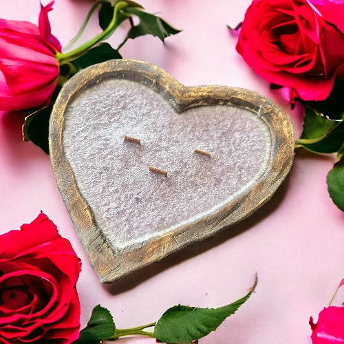wood heart candle