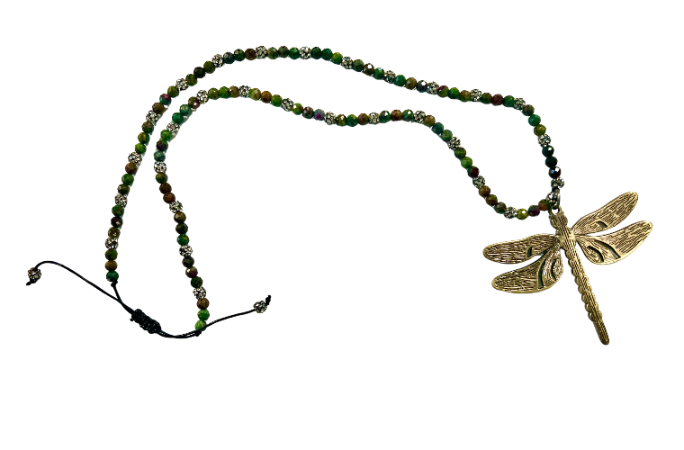 Ruby Fuchsite and Dragonfly Adjustable Necklace