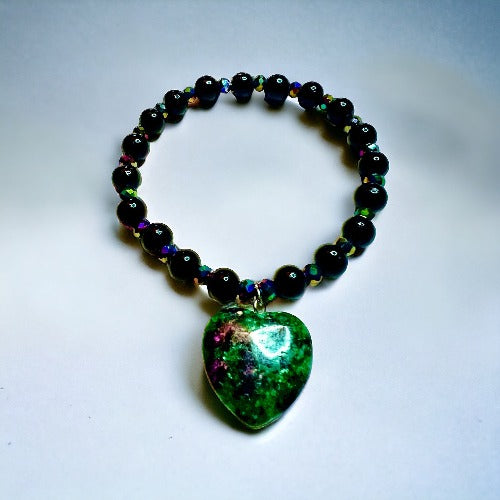 black obsidian and ruby fuchsite bracelet