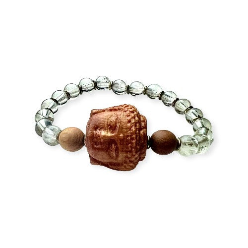 Clear Quartz, Sandalwood and Buddha Bracelet