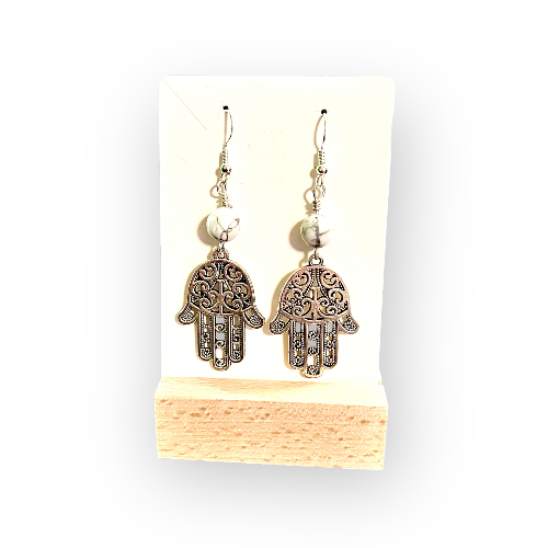 howllite and hamsa earrings