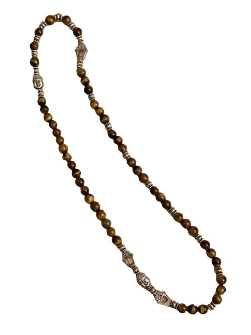 tiger eye and buddha stretch necklace
