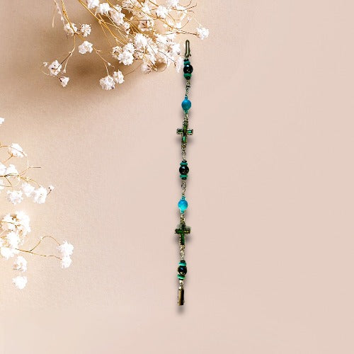 cross with hematite and Turquoise bracelet
