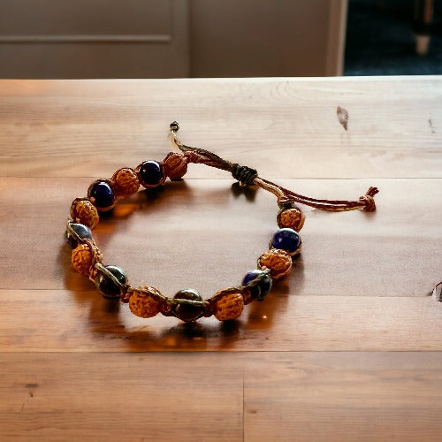 Lapis Lazuli and Rudraksha Adjustable Bracelet