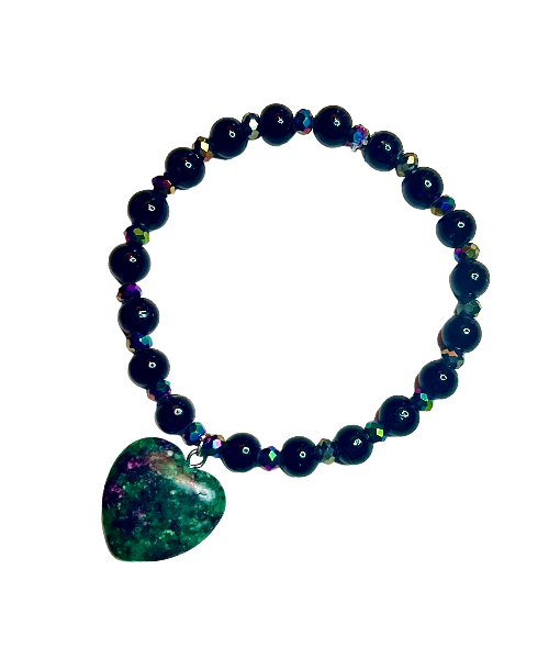 black obsidian and ruby fuchsite bracelet