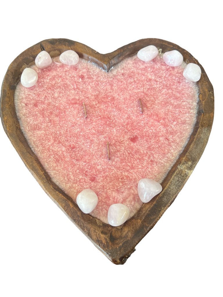 Heart Shaped Wooden Dough Bowl Candle