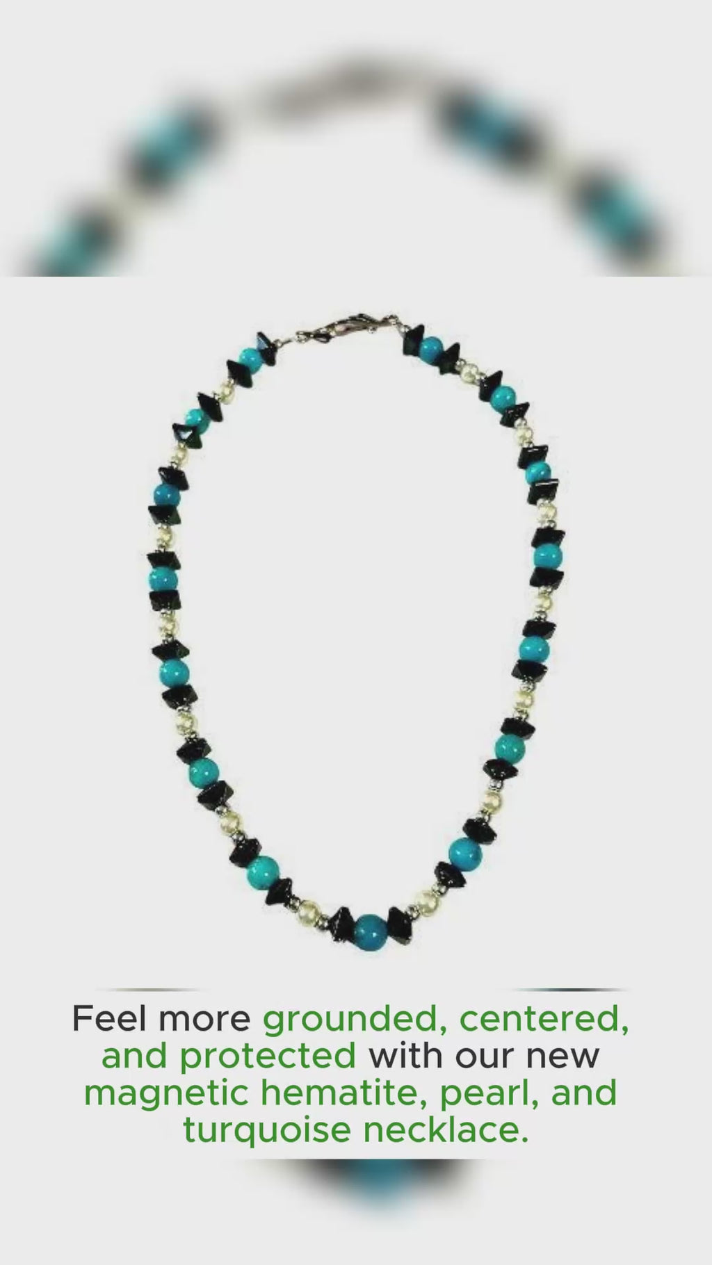 magnetic hematite, pearl and turquoise necklace