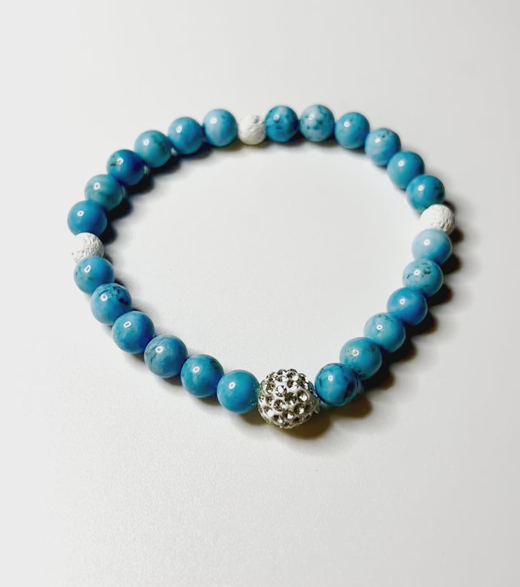 6mm Reiki Healing Turquoise Howlite with 3 Lava Beads and a Center Sparkle Bead Bracelet - 8" Stretch