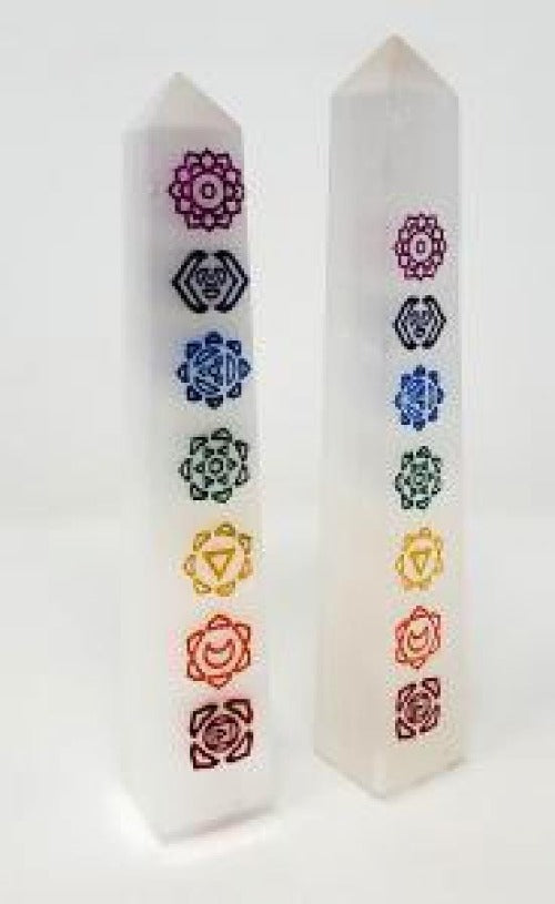 Selenite Obelisk 7 Chakra Colorful Tower 6-7"