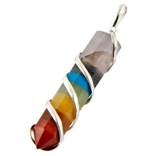 Seven Chakra Bonded Pencil Wrap Pendant 1.5"