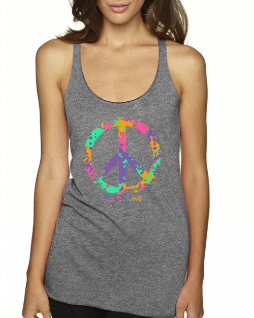 heather gray peace and love racer back tee