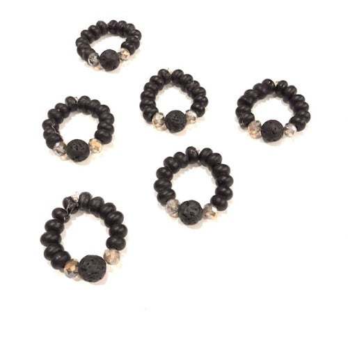 Brown Lava Bead Elastic Ring