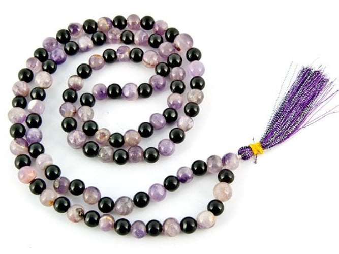 Black Agate and Amethyst Prayer Mala