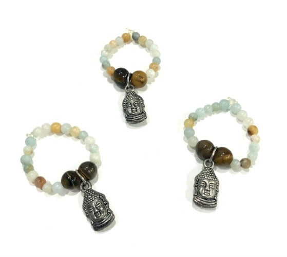 Tiger Eye & Buddha Beaded Elastic Ring