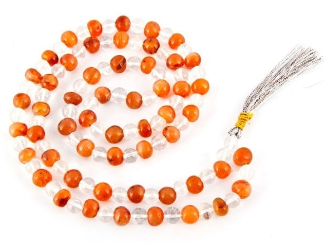 Crystal Quartz and Carnelian Prayer Mala