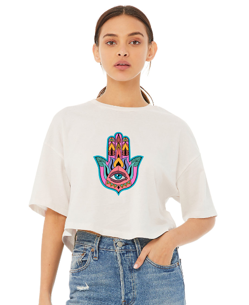Women's Jersey Cropped Tee - Hamsa