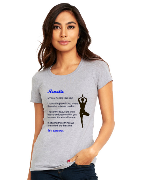 heather gray namaste tee shirt