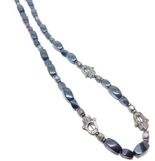 Hematite and Hamsa Clasp Necklace