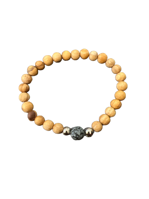 Palo Santo and Snowflake Obsidian Bracelet