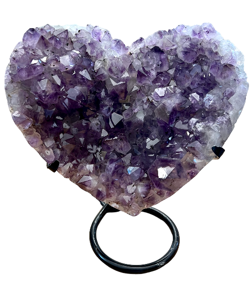 Polished Amethyst Heart Druzy On Metal Stand