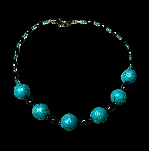 17" Handmade Turquoise and Hematite Necklace