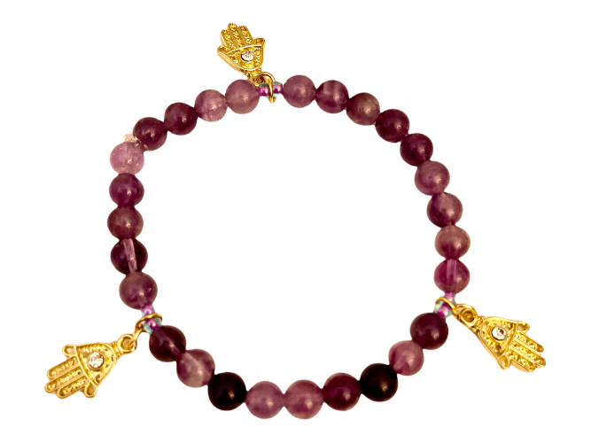 Three Hamsa and Amethyst Bracelet