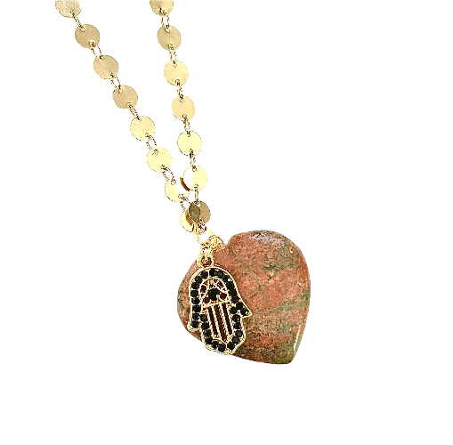 unakite and hamsa necklace