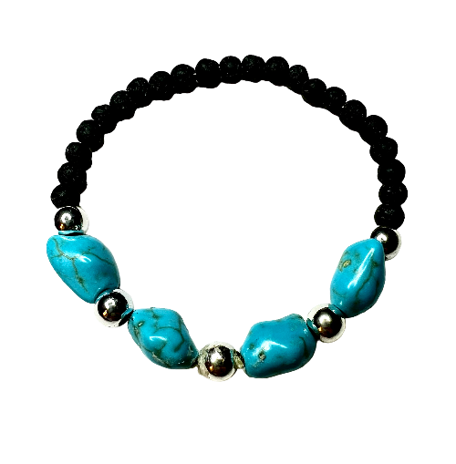 Healing Harmony: Delicate Lava Bead and Turquoise Bracelet