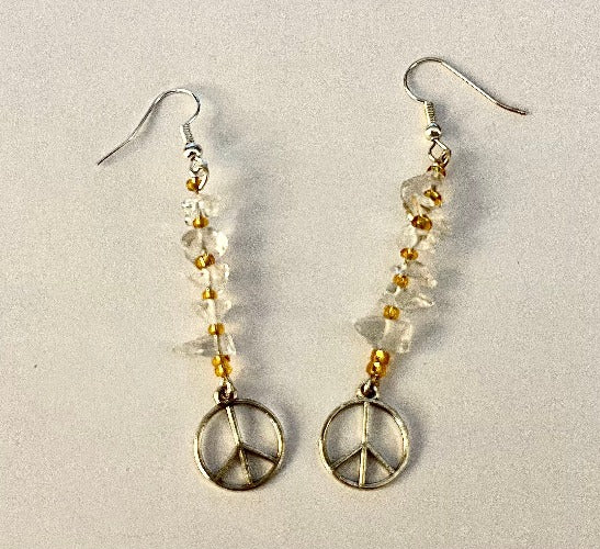 crystal dangle peace earrings