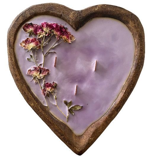 Heart Shaped Wooden Dough Bowl Candle 