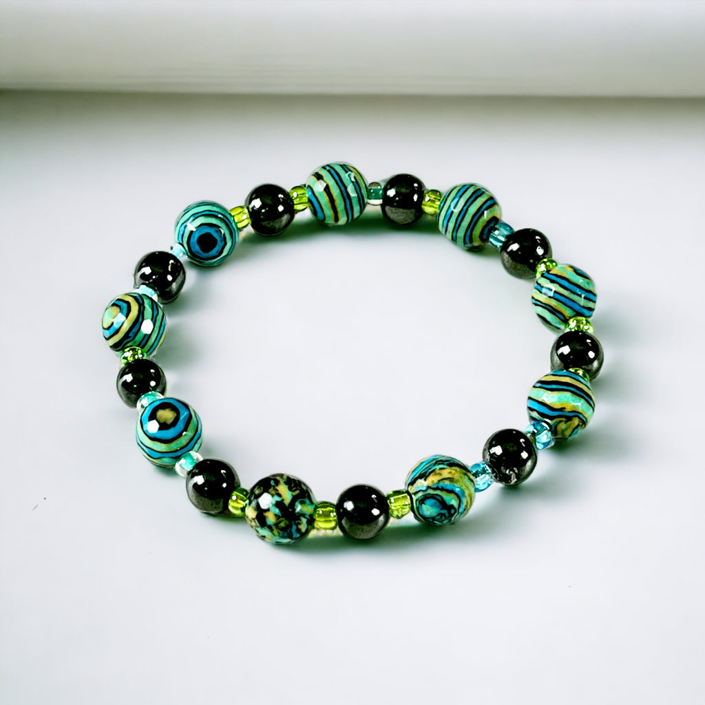 Reconstituted Turquoise and Hematite Bracelet