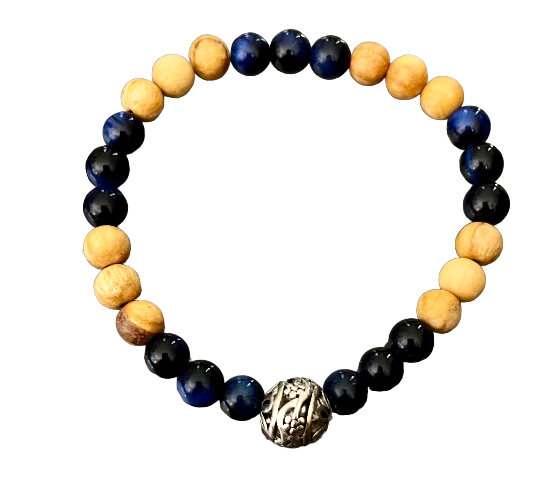 Blue Tiger Eye and Palo Santo Bracelet