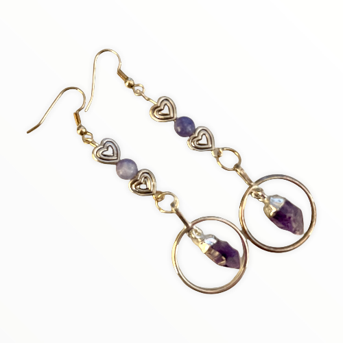 amethyst and heart earrings