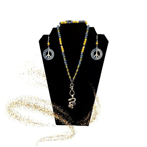 tanzanite, citrine and lava bead necklace, bracelet and earring set