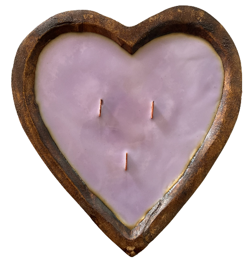 Heart Shaped Wooden Dough Bowl Candle 