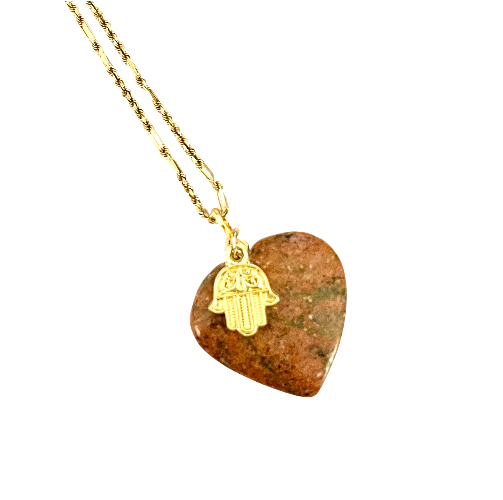 unakite and hamsa necklace