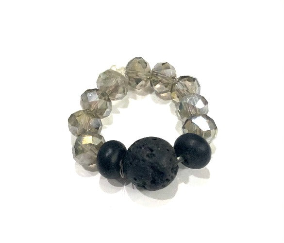 Lava and Smoky Quartz Beaded Ring