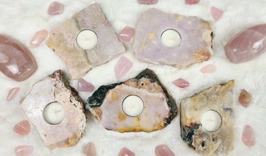 Pink Amethyst Tea Light Candle Holder