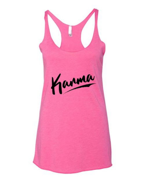 Womens pink karma racer back tee